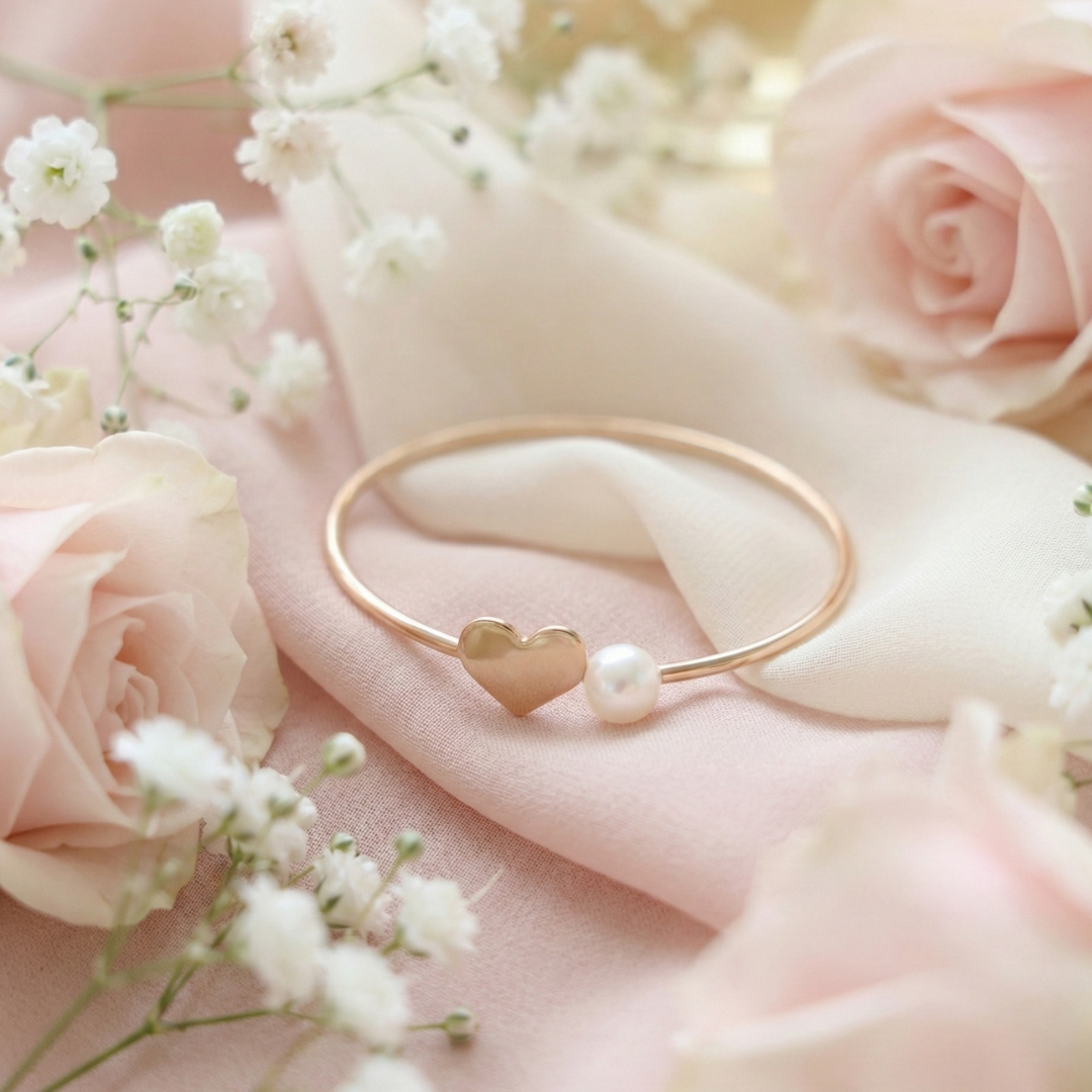 Gold ring with heart and pearl 