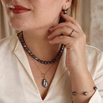 Celeste 3 in 1 Convertible Black Baroque Flat Pearl Necklace