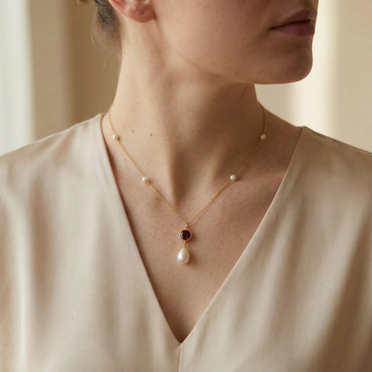 Cora Birthstone & Teardrop Pearl Necklace