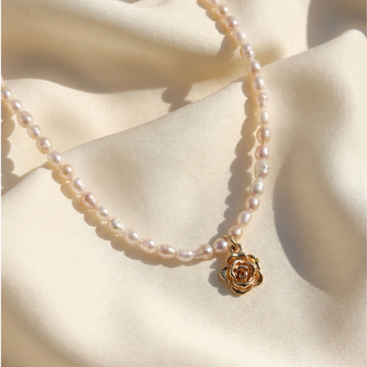 Rose Dew - Baroque Pearls with a Delicate Rose Charm