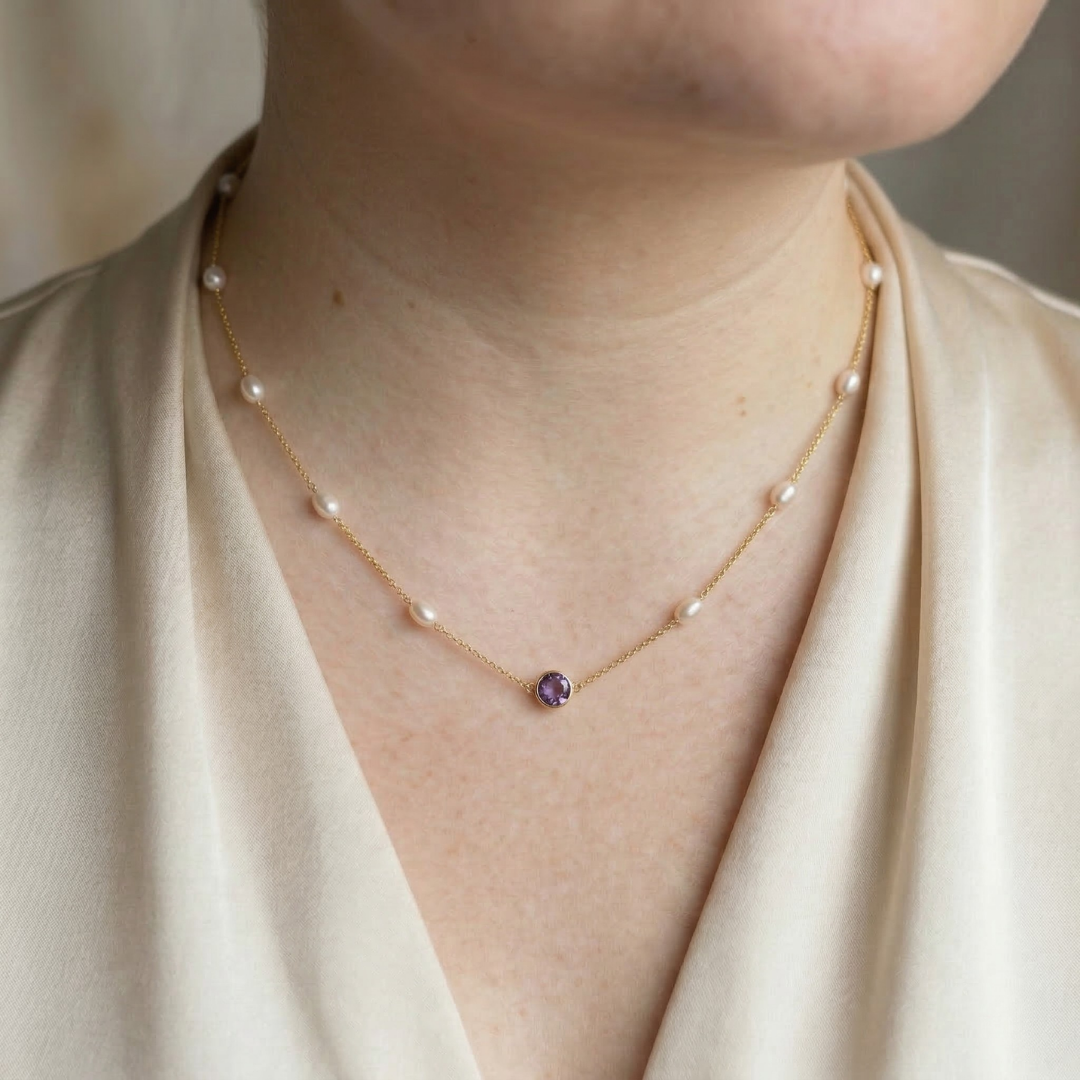 Ella Birthstone Pearl Chain Necklace