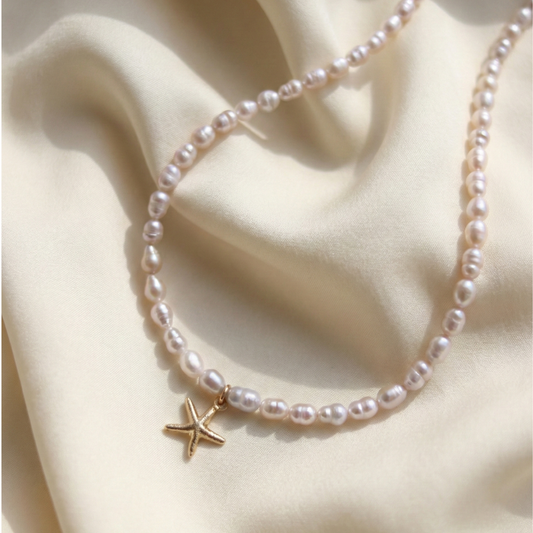 Star Whisper - Seed Pearls with a Gold Starfish Charm