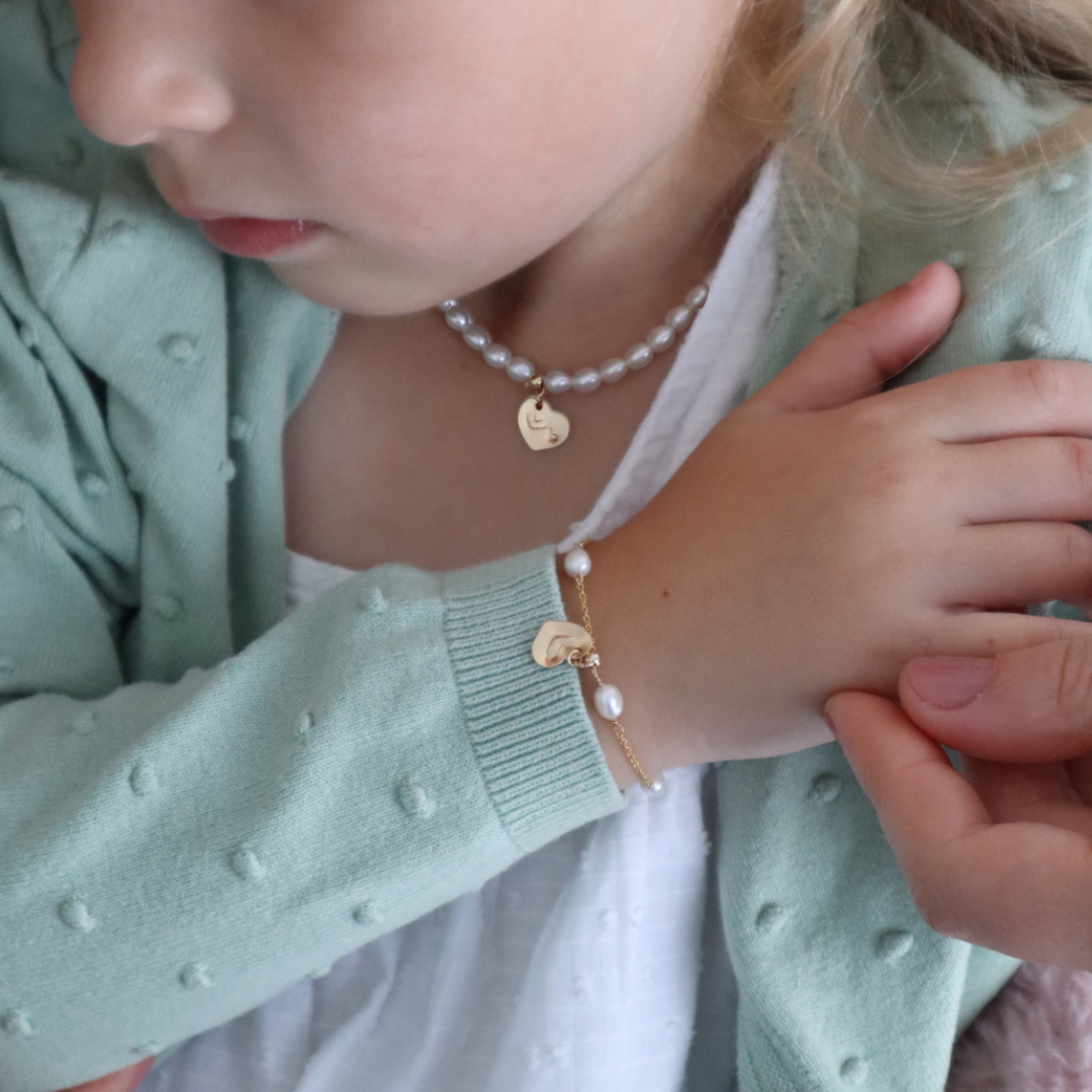 Linked Hearts Pearl Bracelet with Personalised Heart Charm