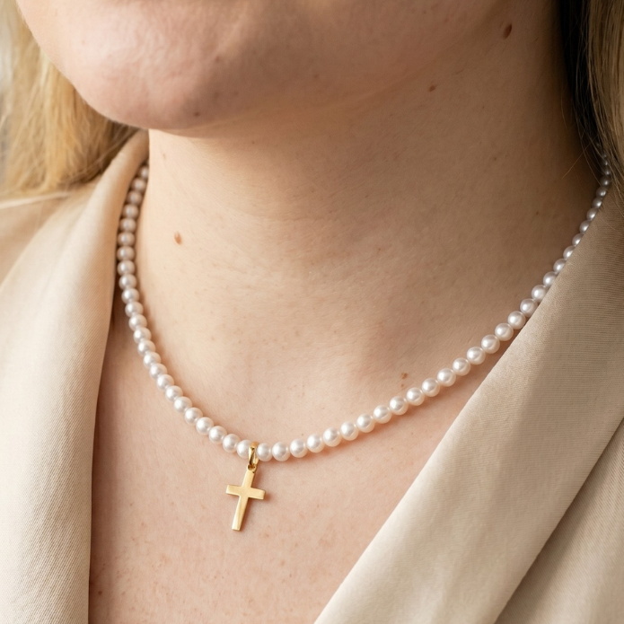Faith Round Pearl and Cross Charm Necklace