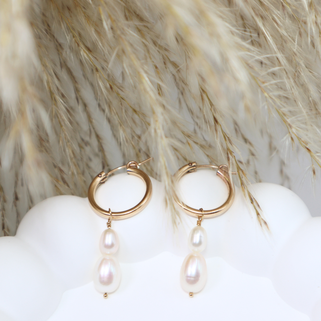 Ella 2 in 1 Double Pearl Hoop Earrings