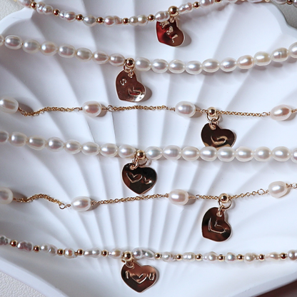 Spark of Love Pearl and Beads Necklace with Personalised Heart Charm