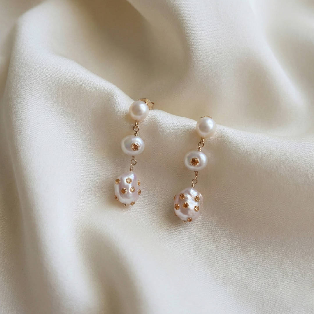 Marigold 3 in 1 Convertible Bejewelled Baroque Pearl Earrings