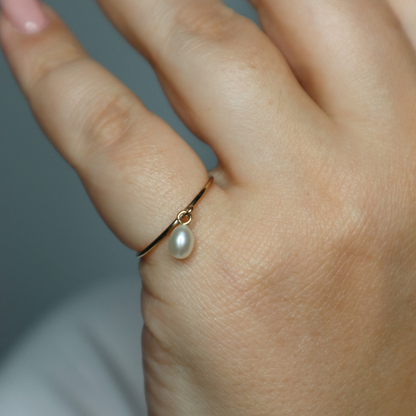 Ella Dainty Teardrop Pearl Dangle Ring
