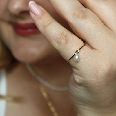 Ella Dainty Teardrop Pearl Dangle Ring