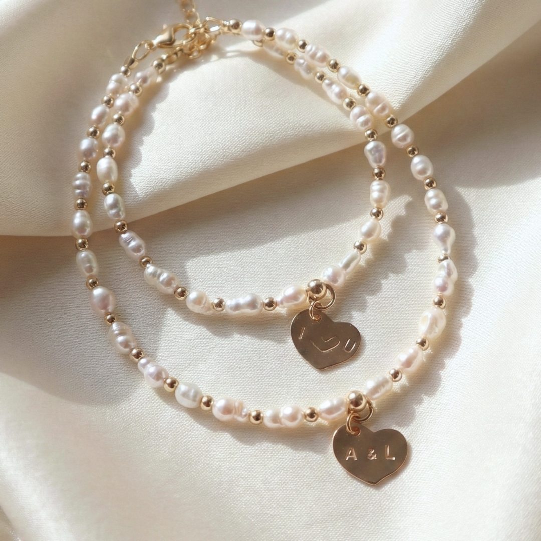 Spark of Love Pearl and Beads Bracelet with Personalised Heart Charm