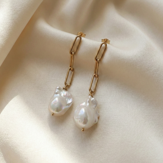 Lucia Long Baroque Pearl Earrings