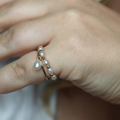 Ella Dainty Teardrop Pearl Dangle Ring