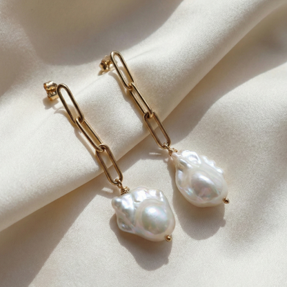 Lucia Long Baroque Pearl Earrings