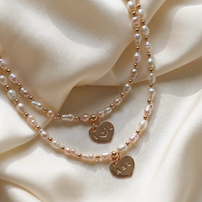 Spark of Love Pearl and Beads Necklace with Personalised Heart Charm