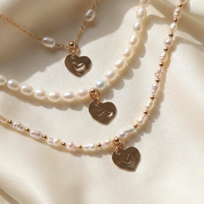 Timeless Bond Pearl Necklace with Personalised Heart Charm