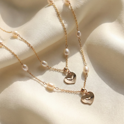 Linked Hearts Pearl Necklace with Personalised Heart Charm
