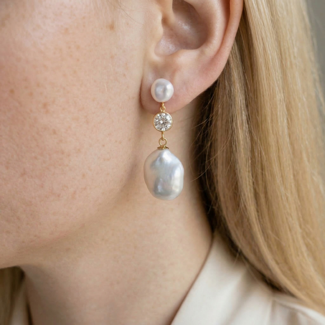 Seraphine Birthstone & Baroque Pearl Drop Earrings