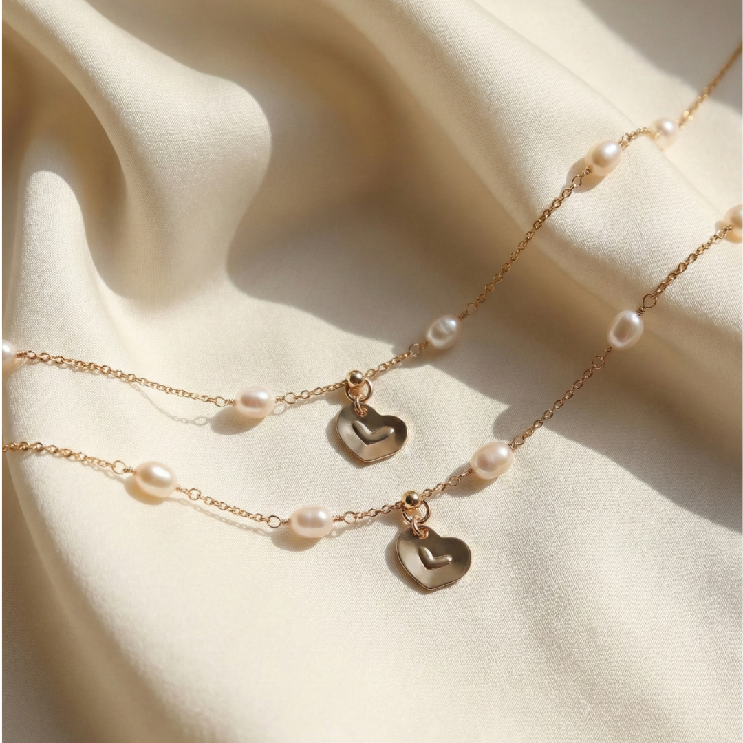 Linked Hearts Pearl Bracelet with Personalised Heart Charm