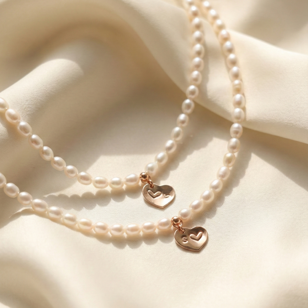 Timeless Bond Pearl Necklace with Personalised Heart Charm