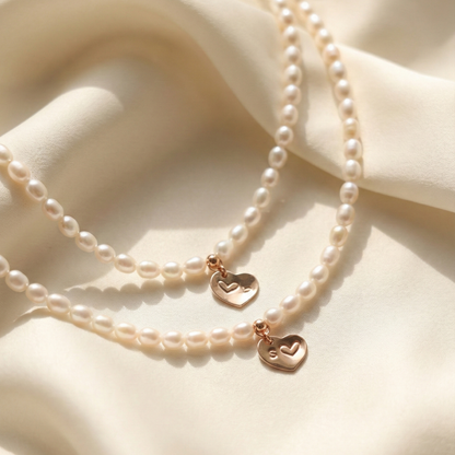 Timeless Bond Pearl Necklace with Personalised Heart Charm