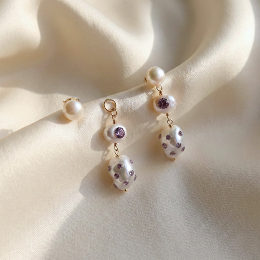 Lolita 3 in 1 Convertible Bejewelled Baroque Pearl Earrings