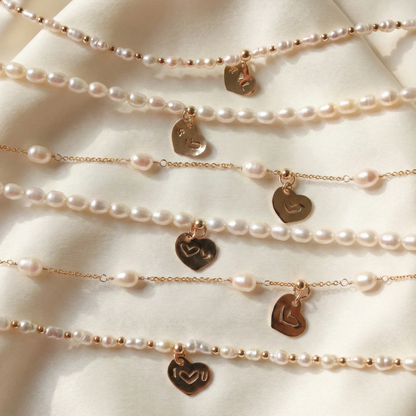 Linked Hearts Pearl Necklace with Personalised Heart Charm