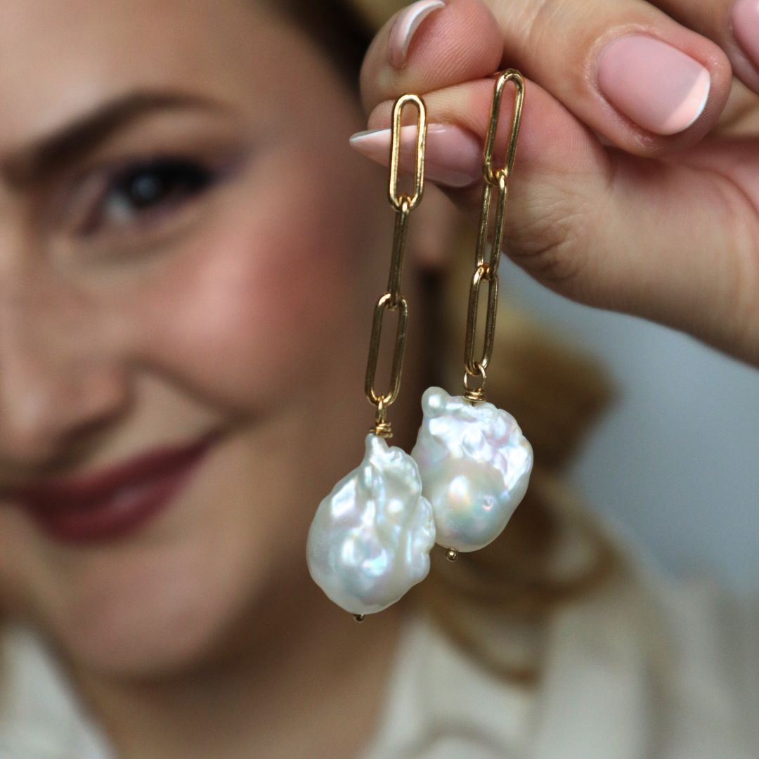 Lucia Long Baroque Pearl Earrings