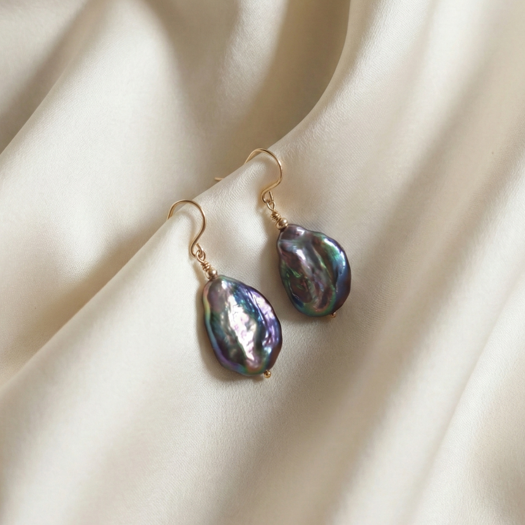 Celeste Black Baroque Pearl Drop Earrings