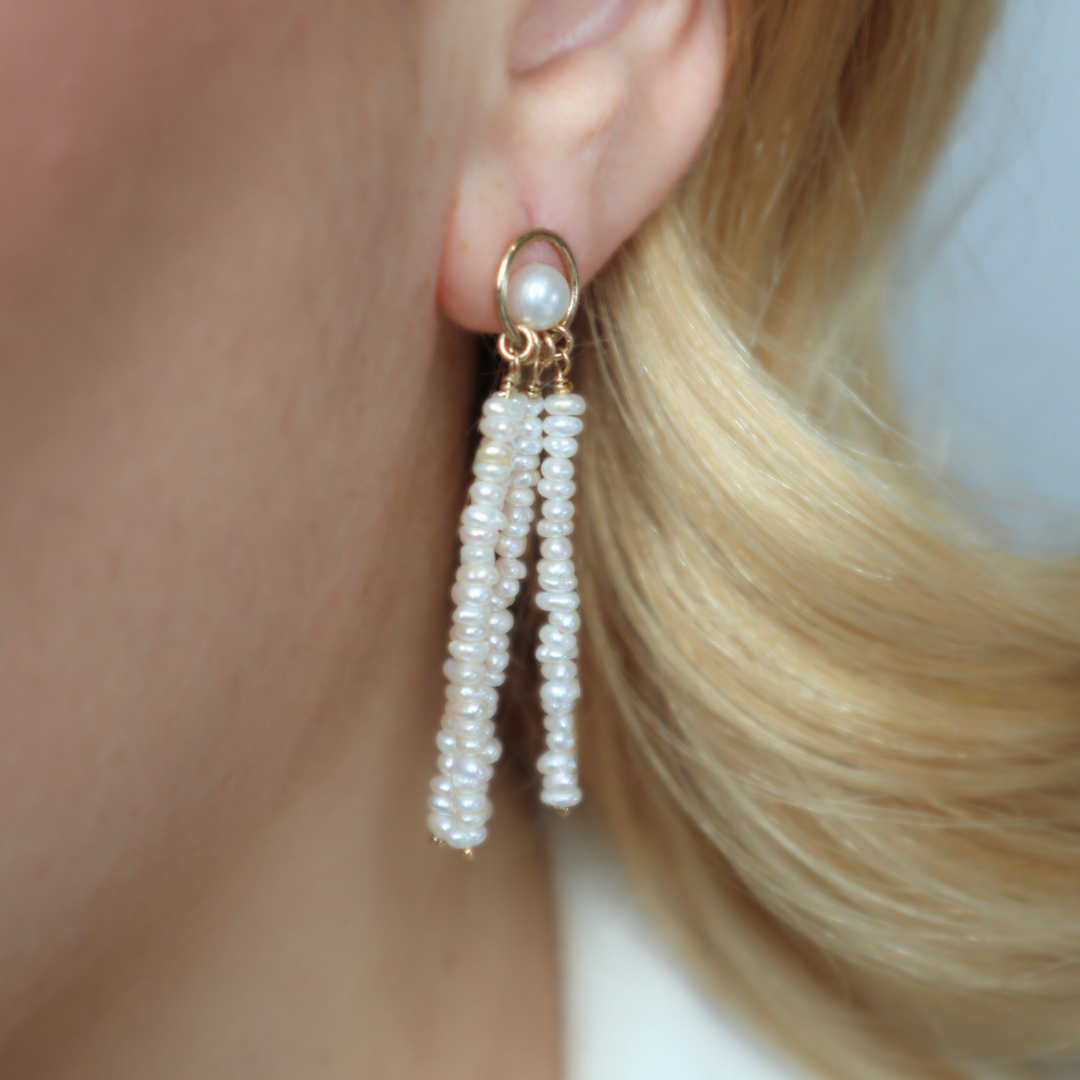 Clara Tassel Pearl Stud Earrings