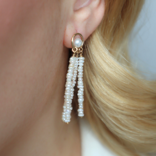 Clara Tassel Pearl Stud Earrings