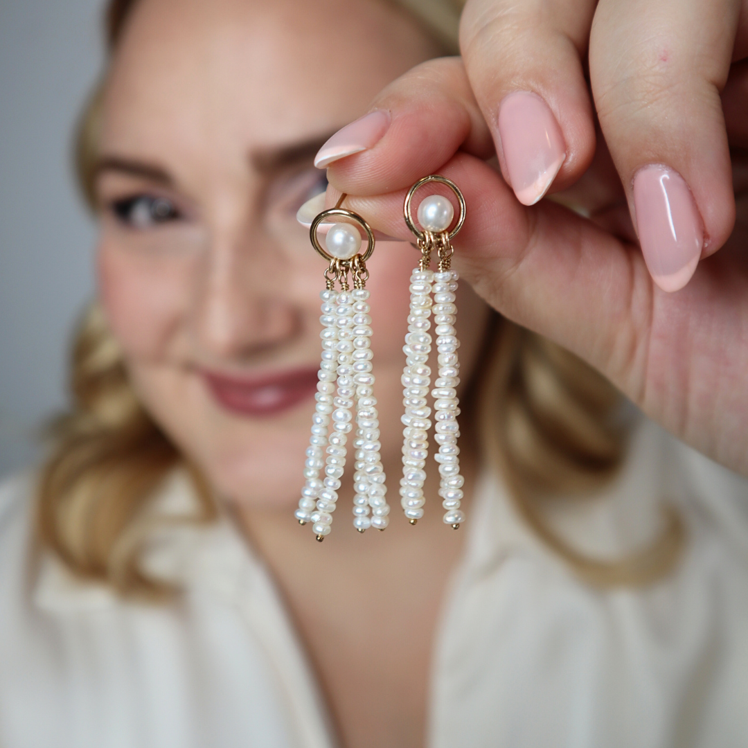 Clara Tassel Pearl Stud Earrings