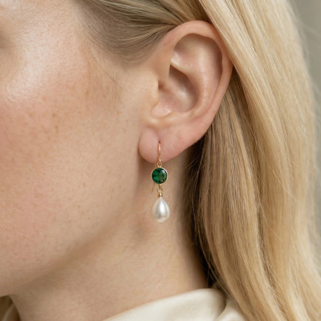 Sophia Birthstone & Teardrop Pearl Earrings