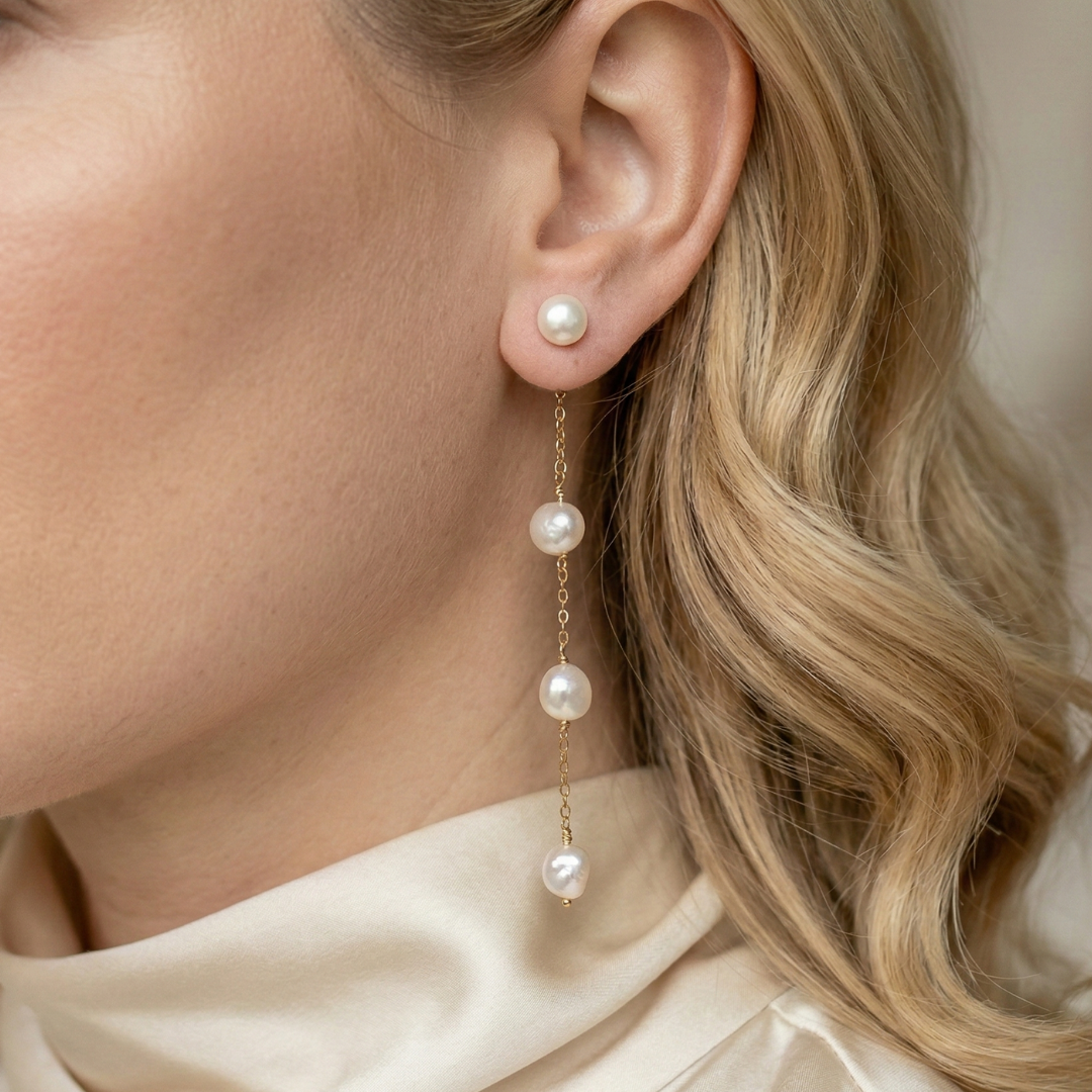 Luna 3 in 1 Convertible Long Baroque Pearl Earrings