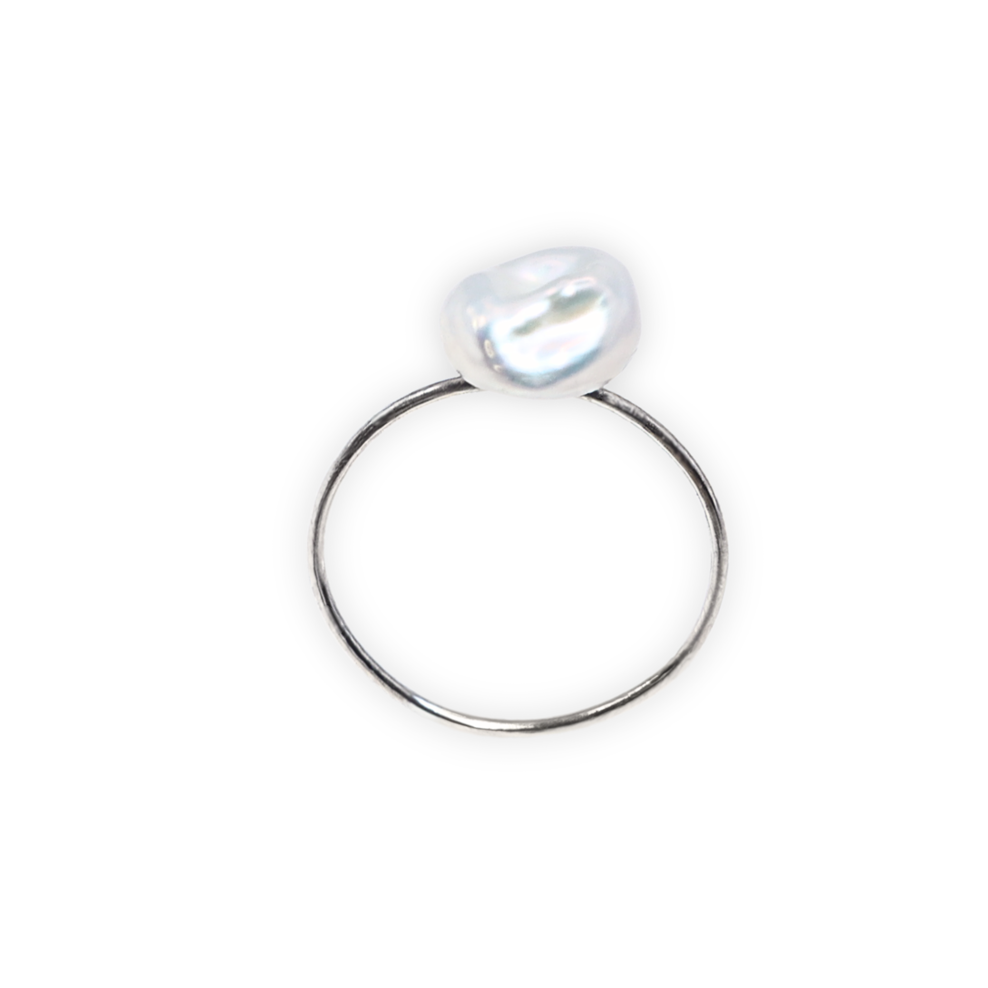 A beautiful baroque pearl gracefully perched on a gleaming silver ring, symbolizing elegance and refined taste.