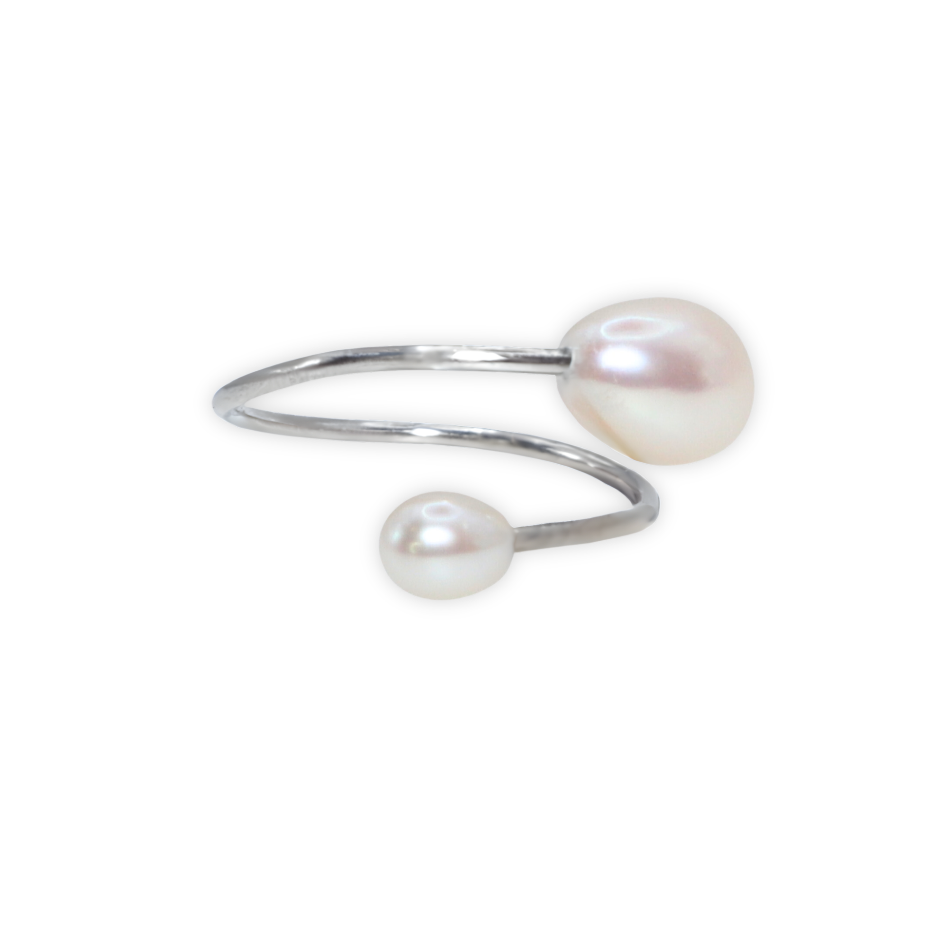 A stunning wrap pearl ring featuring two exquisite teardrop pearls, elegantly set to capture timeless beauty and sophistication.
