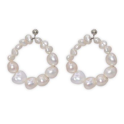 Crafted with a circular style, these earrings feature multi-sized baroque pearls and stud balls for a modern touch.