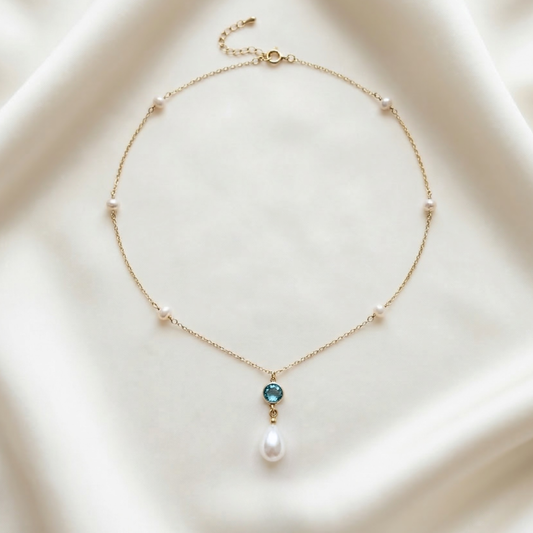 Cora Birthstone & Teardrop Pearl Necklace
