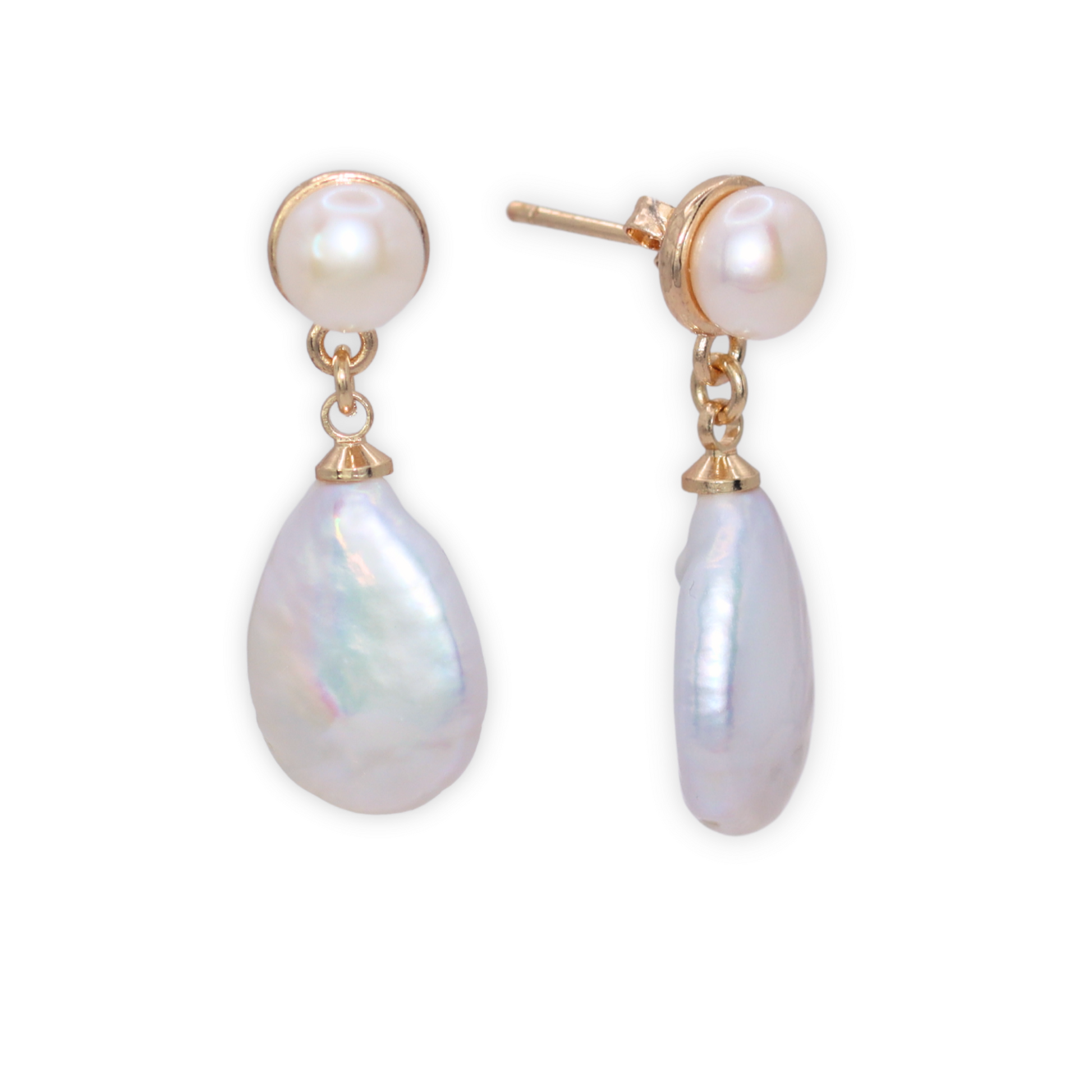 Featuring pearl studs and flat teardrop dangles, these earrings exude elegance and sophistication.