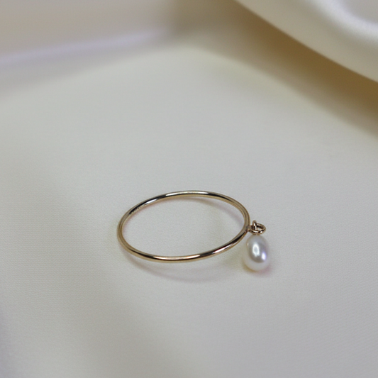 Ella Dainty Teardrop Pearl Dangle Ring