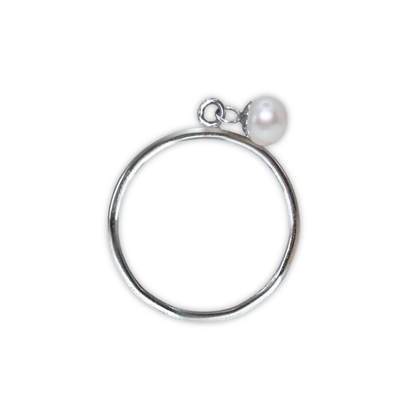 A luxurious silver ring adorned with a single exquisite pearl charm, radiating elegance and timeless beauty.
