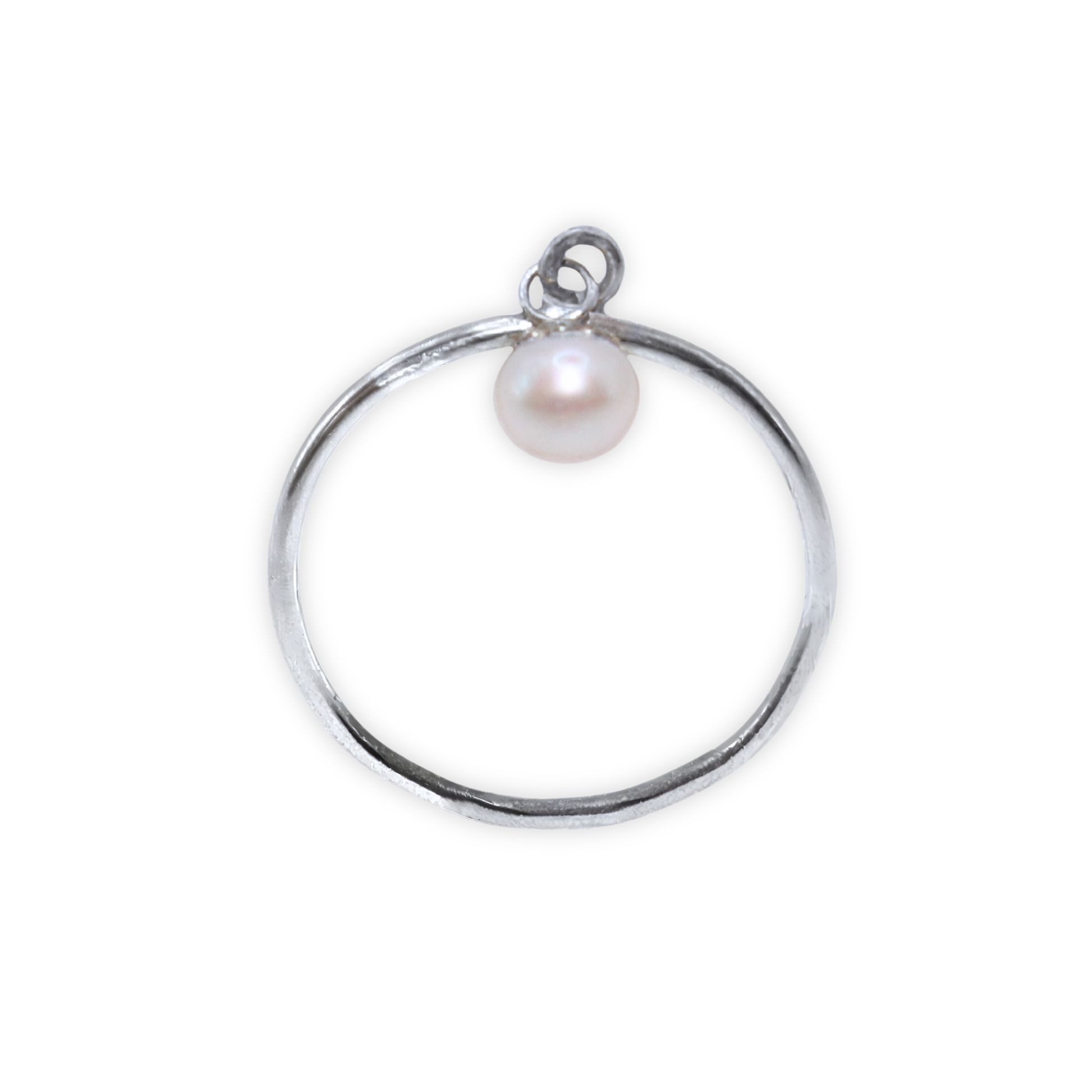 A luxurious silver ring adorned with a single exquisite pearl charm, radiating elegance and timeless beauty.