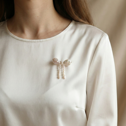 Evelyn Bow Pearl Brooch