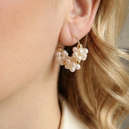 Rosalie Triple Pearl Blossom Hoop Earrings