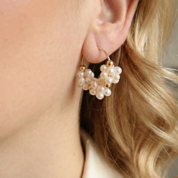 Rosalie Triple Pearl Blossom Hoop Earrings