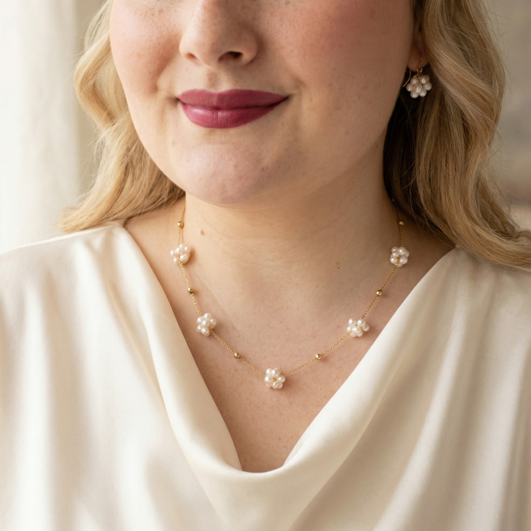 Rosalie Five Pearl Blossom Necklace - Floating