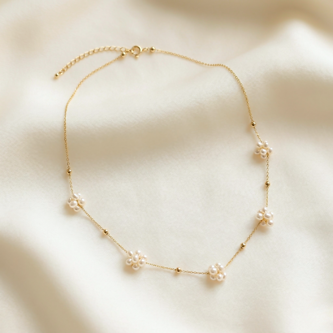 Rosalie Five Pearl Blossom Necklace - Floating