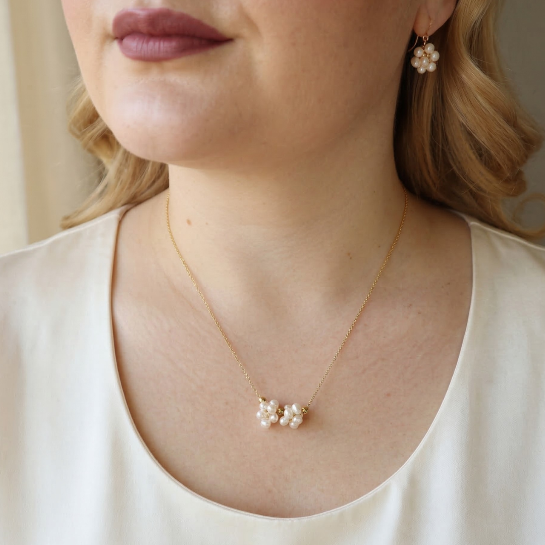 Rosalie Two Pearl Blossom Necklace