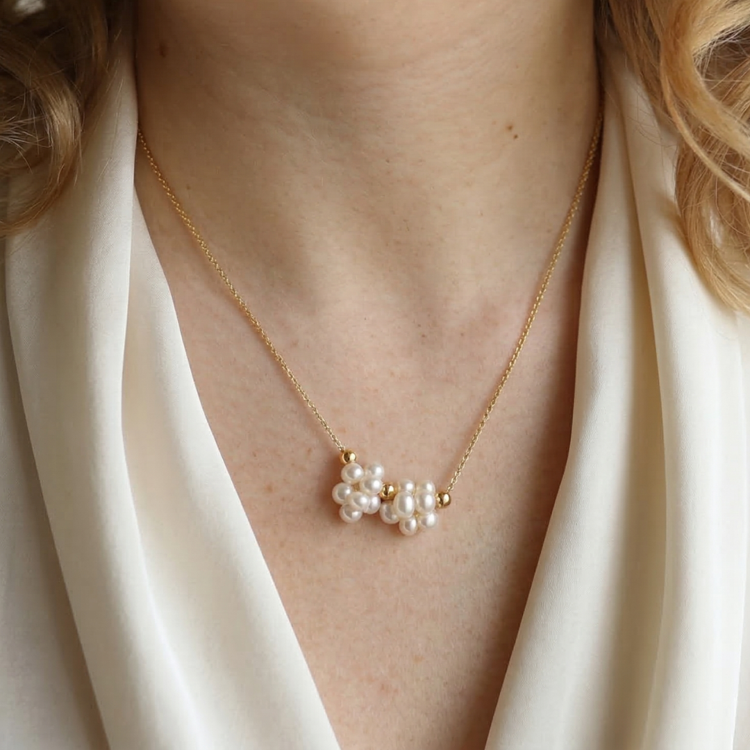 Rosalie Two Pearl Blossom Necklace