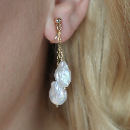 Layla Baroque Pearl Drop Earrings - Clip On