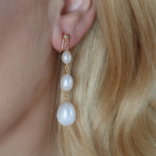 Camelia Crescendo Drop Pearl Earrings - Clip On